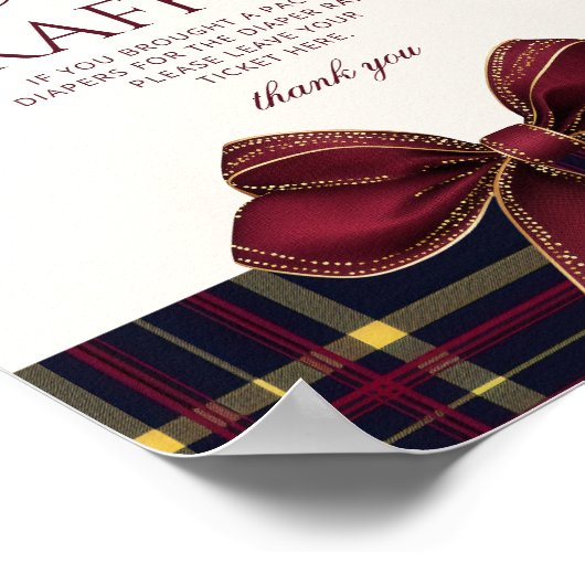 Red Bow Teddy Bear Plaid Diaper raffle ポスター (角)