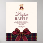 Red Bow Teddy Bear Plaid Diaper raffle ポスター (正面)