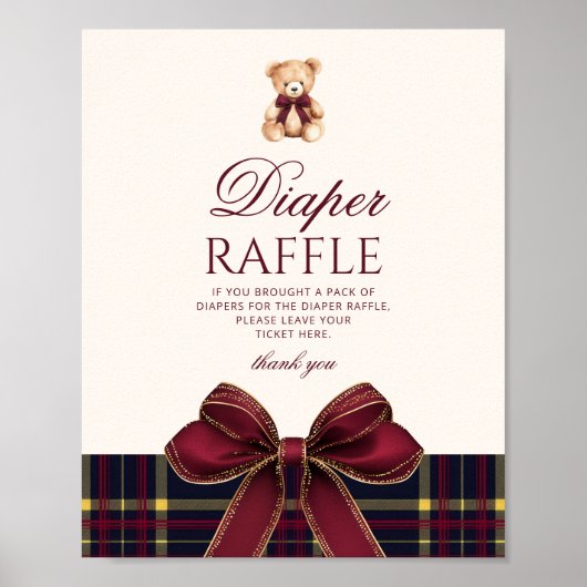 Red Bow Teddy Bear Plaid Diaper raffle ポスター (正面)