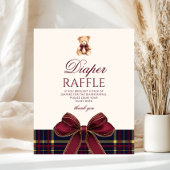 Red Bow Teddy Bear Plaid Diaper raffle ポスター
