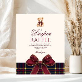 Red Bow Teddy Bear Plaid Diaper raffle ポスター