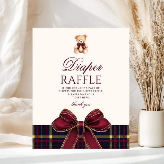 Red Bow Teddy Bear Plaid Diaper raffle ポスター