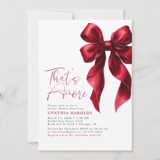 Red Bow That's Amore Bridal Shower Invitation 招待状 (正面)