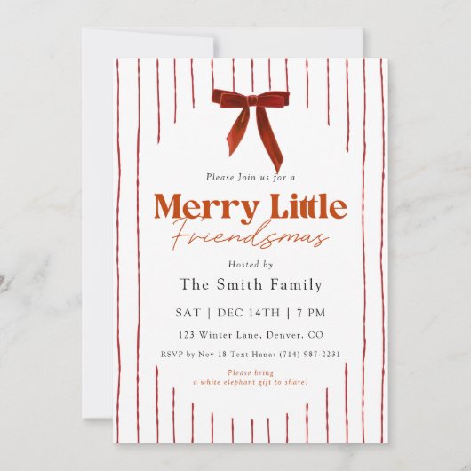 Red Bow Watercolor Merry Little Friendsmas 招待状 (正面)
