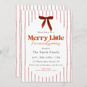 Red Bow Watercolor Merry Little Friendsmas 招待状 (正面/裏面)