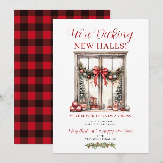 Red Bow Winter Christmas New Address Announcement 招待状 (正面/裏面)