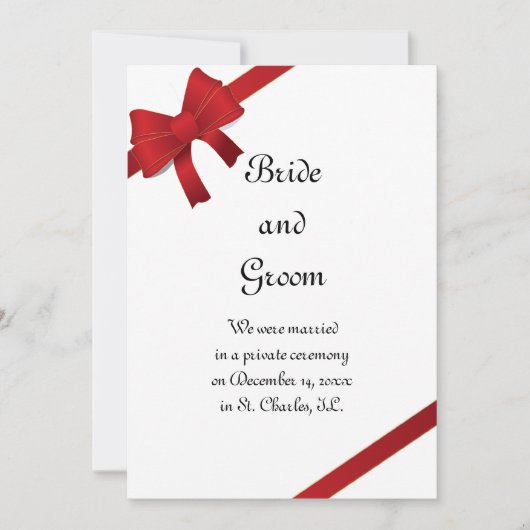 Red Bows冬の結婚/駆け落ち発表 案内状 (正面)