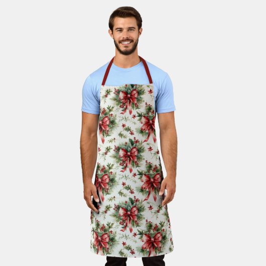 Red Bows and Holly Leaves エプロン (着用した状態)