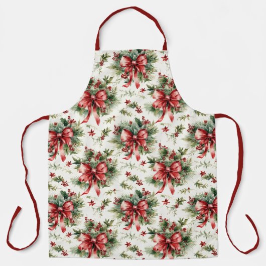 Red Bows and Holly Leaves エプロン (正面)