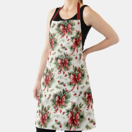 Red Bows and Holly Leaves エプロン