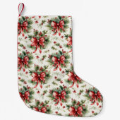 Red Bows and Holly Leaves スモールクリスマスストッキング (正面)