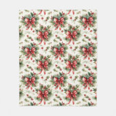 Red Bows and Holly Leaves フリースブランケット (正面)