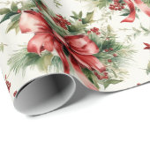 Red Bows and Holly Leaves ラッピングペーパー (ロールコーナー)