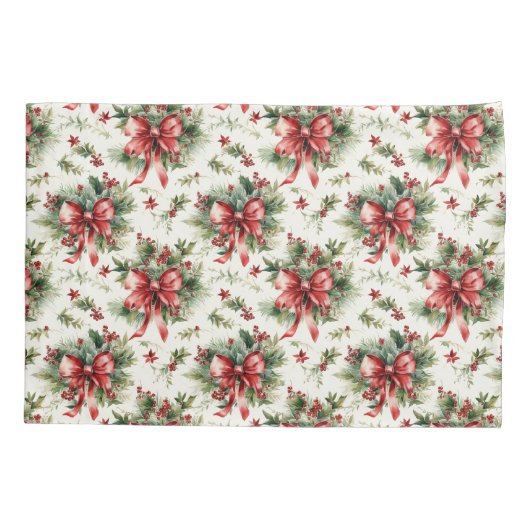 Red Bows and Holly Leaves 枕カバー (裏面)