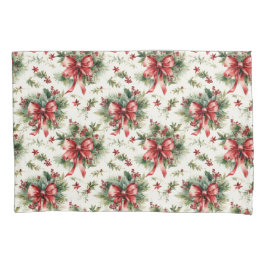 Red Bows and Holly Leaves 枕カバー