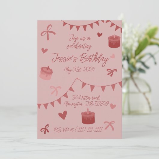 Red Bows, cakes and hearts  招待状 (スタンド正面)