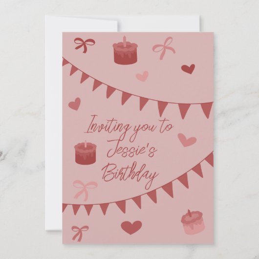 Red Bows, cakes and hearts 招待状 (裏面)