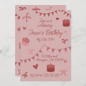 Red Bows, cakes and hearts  招待状 (正面/裏面)