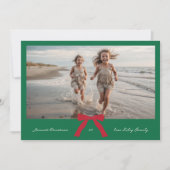 RED BOWS GREEN CREAM MERRYクリスマスフォト シーズンカード (正面)