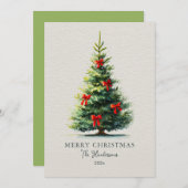 Red Bows Merry Christmas Tree シーズンカード (正面/裏面)