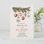 Red Bows Ornament Christmas Open House Party 招待状 (スタンド正面)