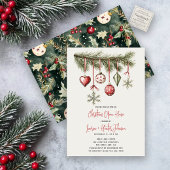 Red Bows Ornament Christmas Open House Party 招待状