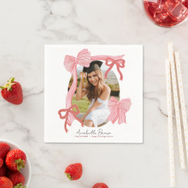 Red Bows Photo Graduation スタンダードカクテルナプキン