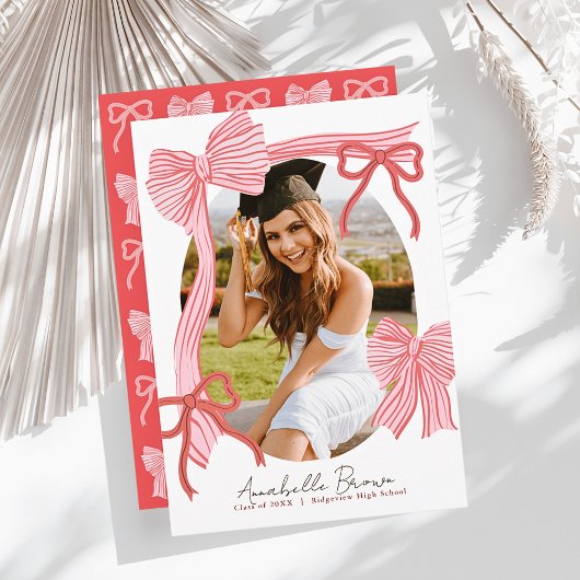 Red Bows Photo Graduation Announcement 招待状