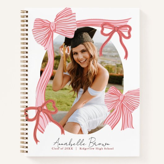Red Bows Photo Graduation Guest Book ノートブック (正面)