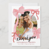 Red Bows Photo Graduation Thank You Card 招待状 (正面)