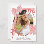 Red Bows Photo Message Graduation Announcement 招待状 (正面)