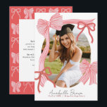 Red Bows Photo Message Graduation Announcement 招待状<br><div class="desc">This coquette graduation announcement features your photo surrounded by a hand-drawn red bows. The reverse side features your message on a red background with a bow pattern. Personalize it for your needs. You can find matching products at my store.</div>