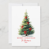 Red Bows Ribbons Merry Christmas Tree Card シーズンカード (正面)