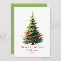 Red Bows Ribbons Merry Christmas Tree Card