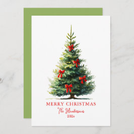 Red Bows Ribbons Merry Christmas Tree Card シーズンカード