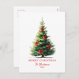 Red Bows Ribbons Merry Tree  シーズンポストカード