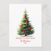 Red Bows Ribbons Merry Tree シーズンポストカード (正面)
