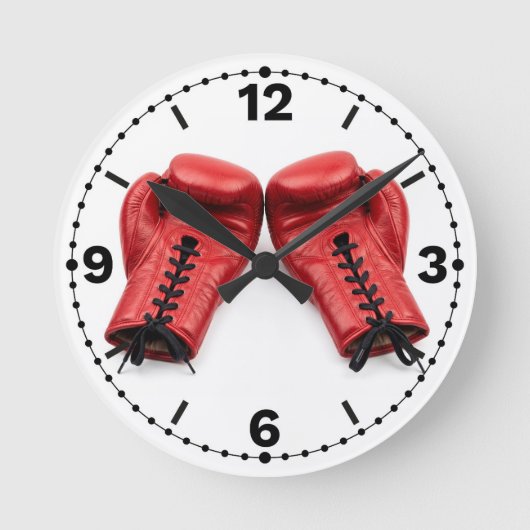 Red Boxing Gloves Wall Clock, Boxing Clock Face ラウンド壁時計 (正面)