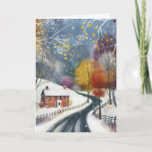 Red Brick House in Snow Hello Greeting カード (正面)