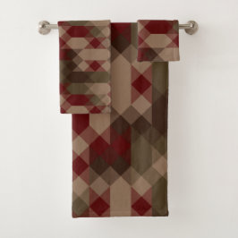 Red bronze and olive geometric バスタオルセット