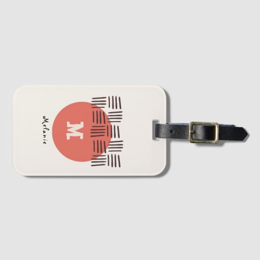 Red brown abstract aesthetic minimal Monogram ラゲッジタグ (正面横)