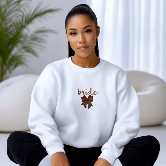 Red + Brown Checkered Bow BRIDE スウェットシャツ