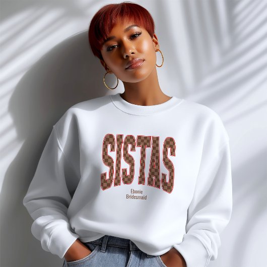 Red + Brown Checkered Varsity SISTAS スウェットシャツ