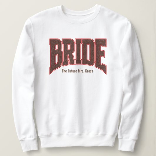 Red + Brown Faux Glitter Varsity BRIDE スウェットシャツ (デザイン正面)