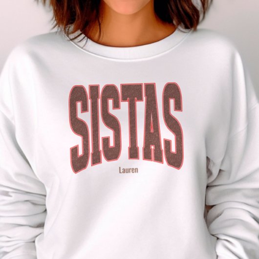 Red + Brown Faux Glitter Varsity SISTAS スウェットシャツ