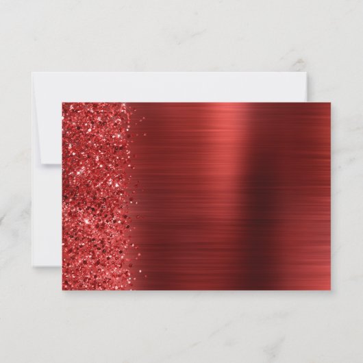 Red Brushed Metal Glitter Script Wedding 出欠カード (裏面)