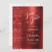 Red Brushed Metal Script Save the Date 案内状 (正面)