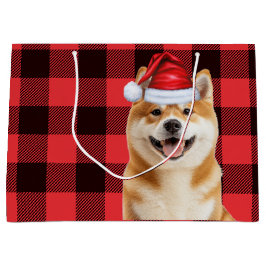 Red Buffalo Plaid Akita Dog Holiday ラージペーパーバッグ