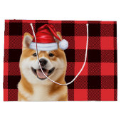 Red Buffalo Plaid Akita Dog Holiday ラージペーパーバッグ (裏面)