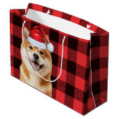Red Buffalo Plaid Akita Dog Holiday ラージペーパーバッグ (裏面アングル)